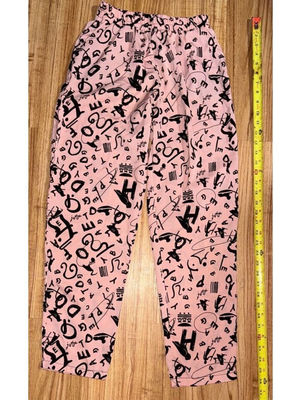 Pink Casual Pants with Black Abstract Print